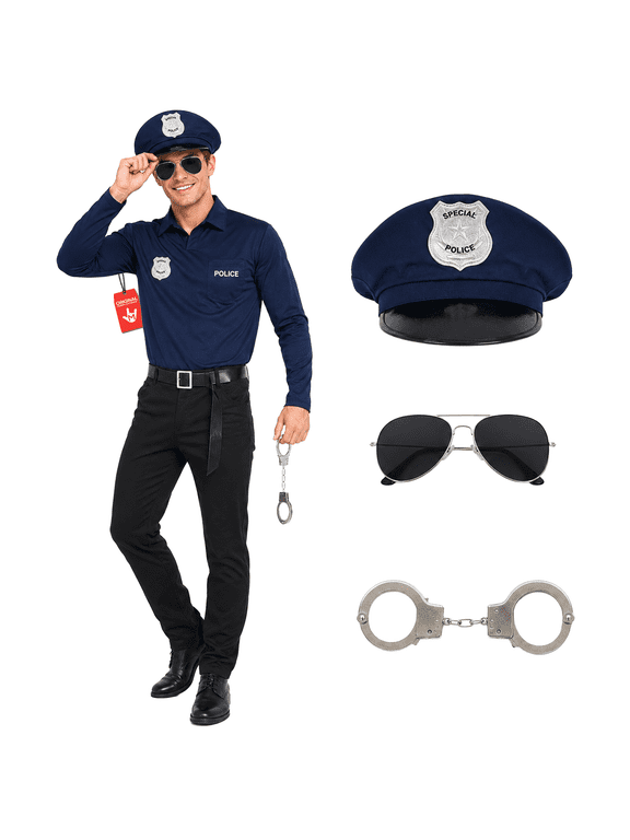 Mens Cop Costume Kit Adult Police Officer One Stag Do Party Halloween Blue One Size