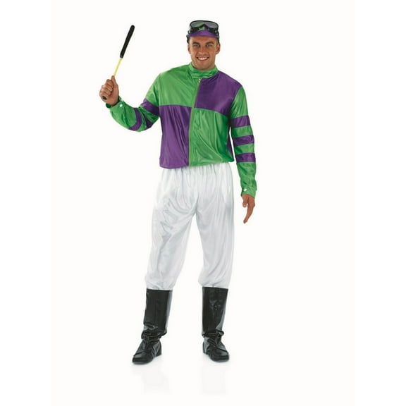 Fun Shack Mens Green & Purple Jockey Costume Adult Horse Racing Rider Fancy Dress Halloween Green S