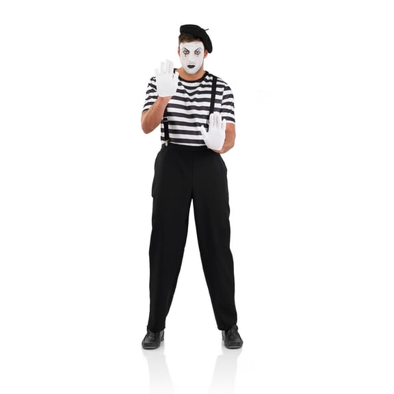 Fun Shack Mens Mime Artist Costume Braces Adult French Circus Carnival Halloween Black XL