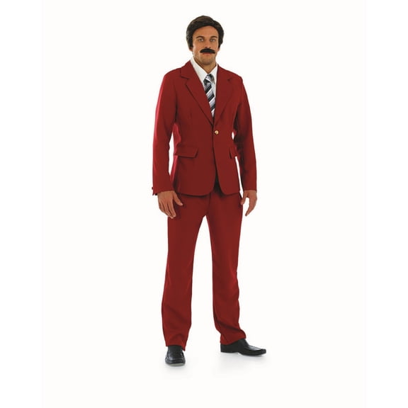 Fun Shack Mens Newsreader Costume Adult Burgundy Suit 70s TV Movie Fancy Dress Halloween Red L