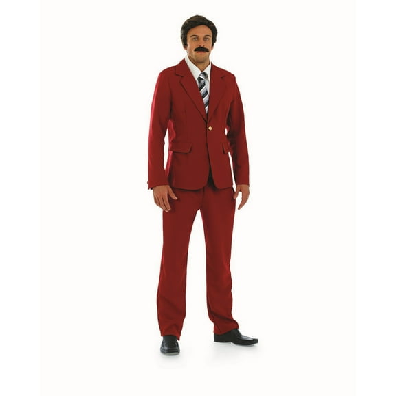 Fun Shack Mens Newsreader Costume Adult Burgundy Suit 70s TV Movie Fancy Dress Halloween Red XL