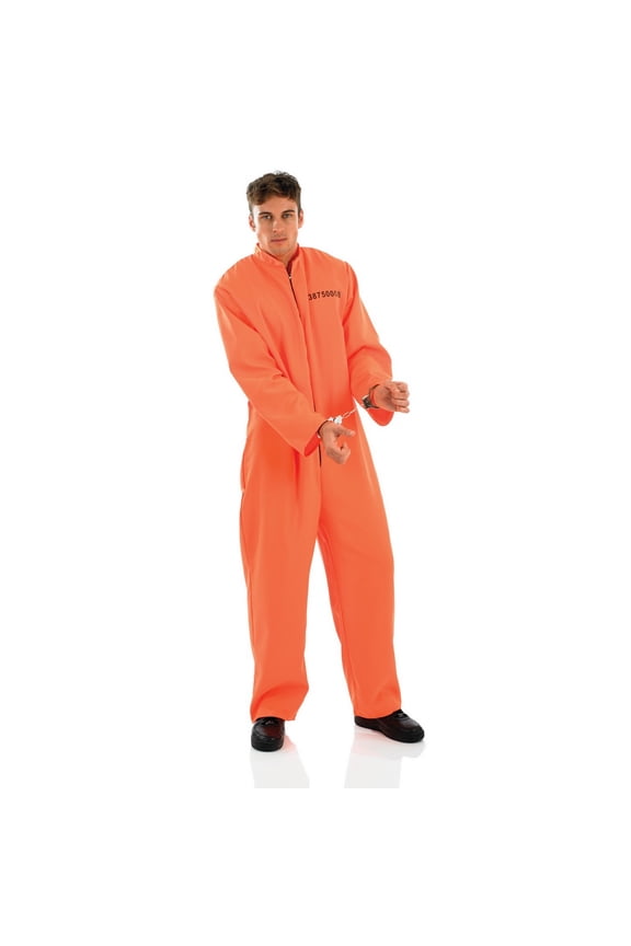 Mens Orange Prisoner Costume Adult Convict Jail Jumpsuit Fancy Dress Halloween Orange XL