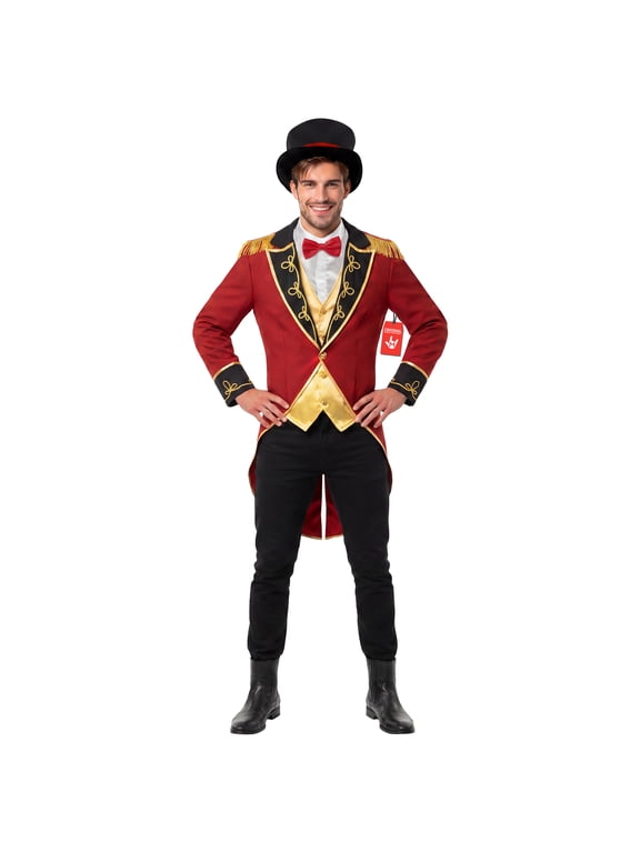 Mens Red Circus Ringmaster Jacket Costume Adult Lion Tamer Fancy Dress Halloween Red L