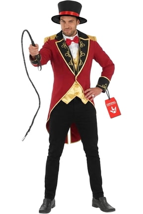 Mens Red Circus Ringmaster Jacket Costume Adult Lion Tamer Fancy Dress Halloween Red M