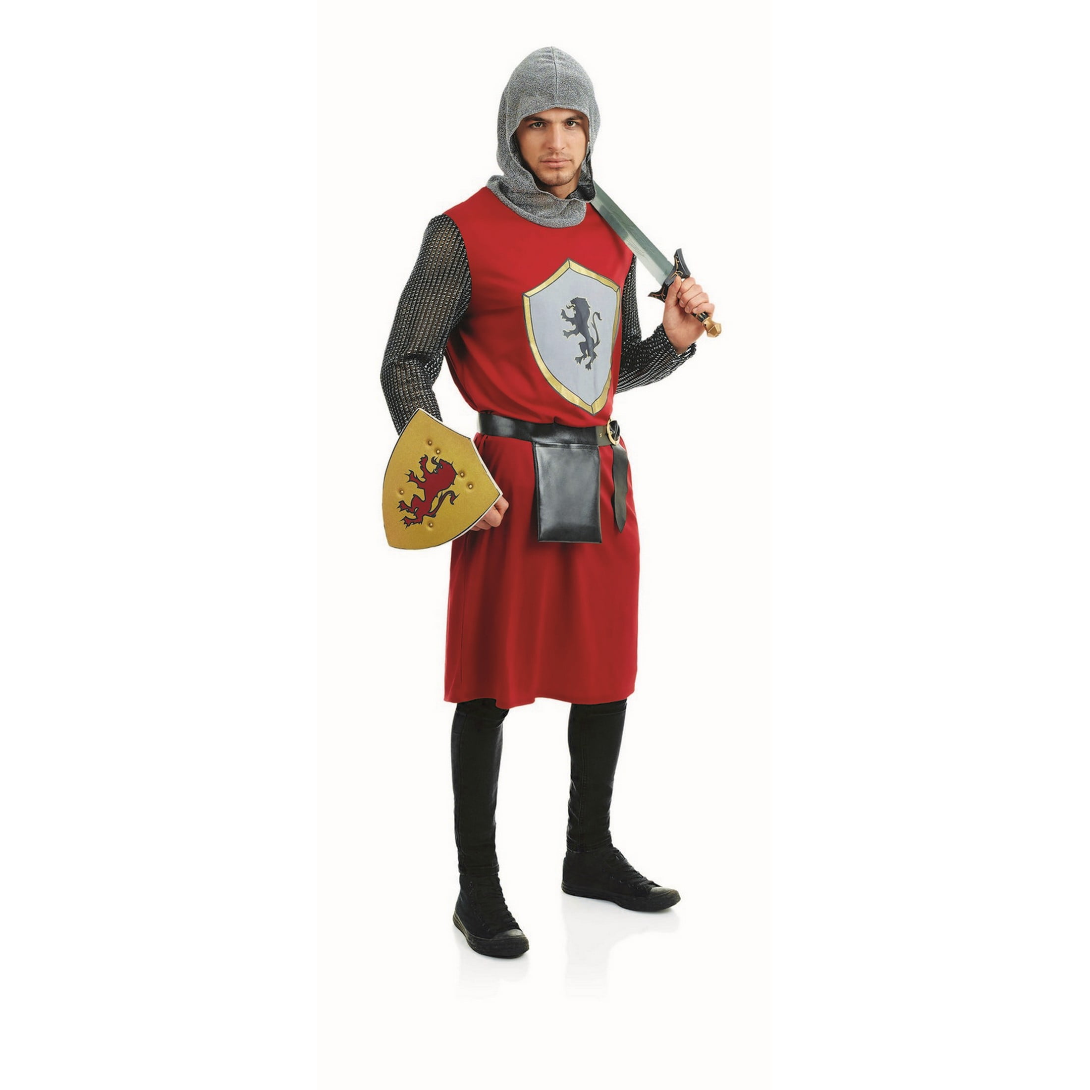 Knight Costume Red White Shirt Trousers Hood Belt Boot Tops main image 1