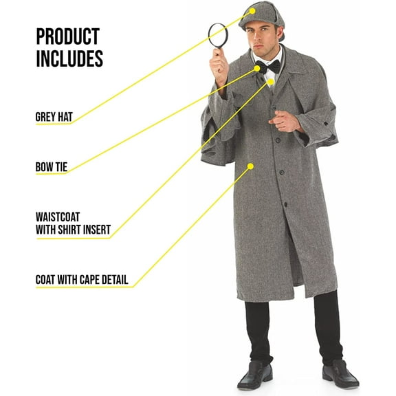 Fun Shack Mens Victorian Detective Costume Adult Historical Sleuth Fancy Dress Halloween Gray L