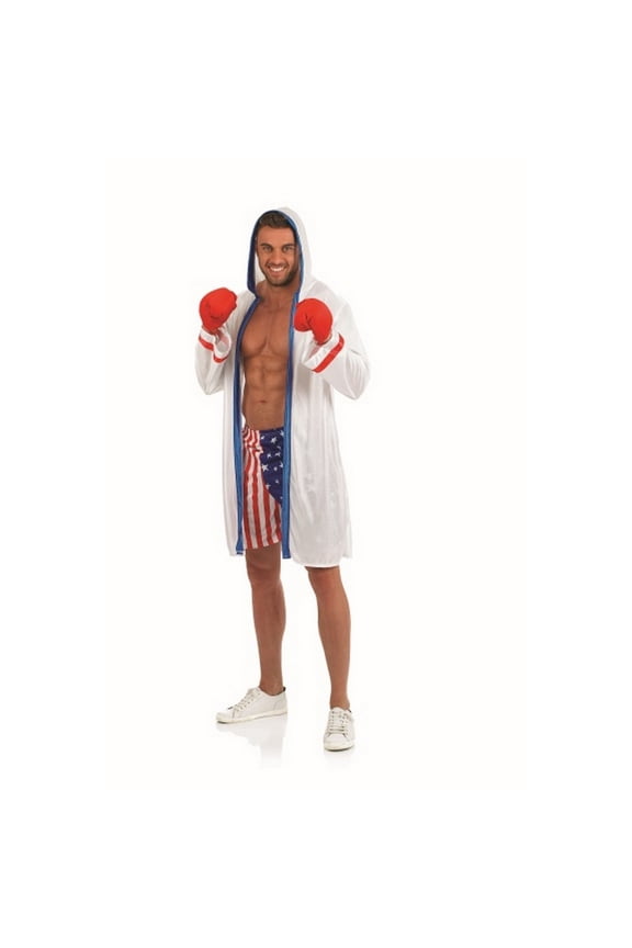 Mens White USA Champion Boxer Costume Adult American Fighter Halloween White L