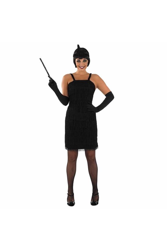 Womens 1920s Fringed Black Flapper Costume Gloves Charleston Halloween Black M