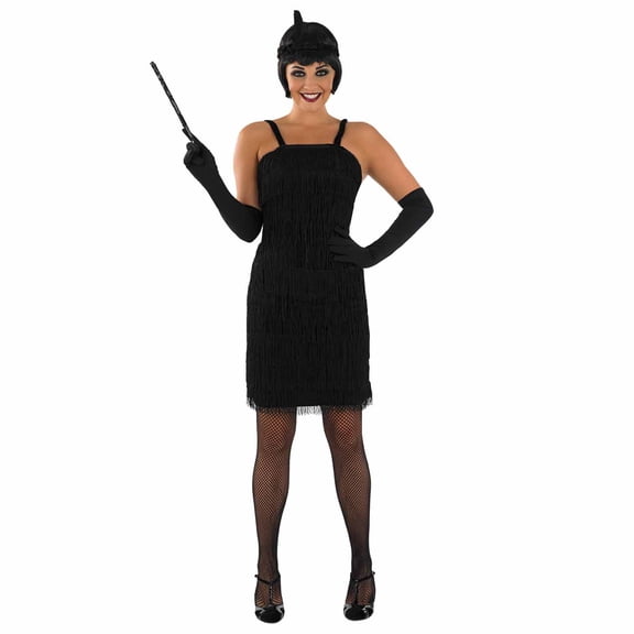 Fun Shack Womens 1920s Fringed Black Flapper Costume Gloves Charleston Halloween Black XL