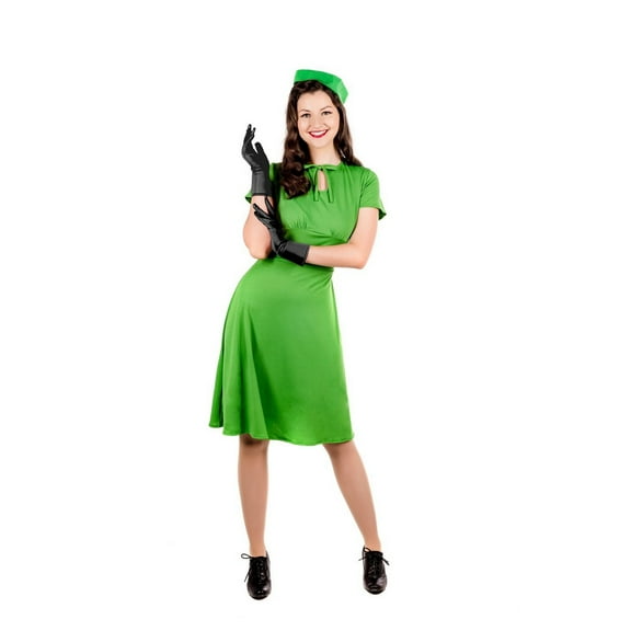Fun Shack Womens 1940s Costume incl Gloves Ladies WW2 Historical Fancy Dress WWII Halloween Green M