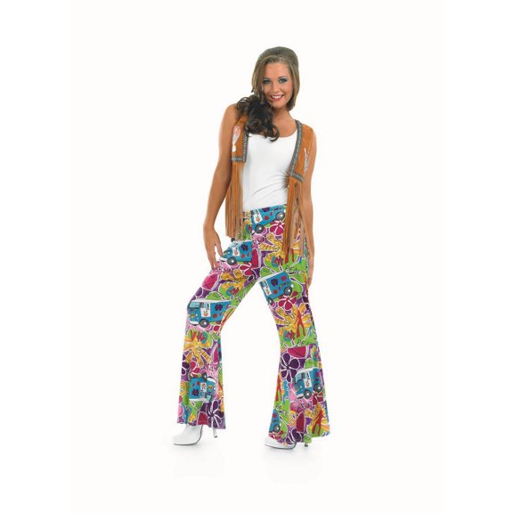 Fun Shack Womens 1960s Hippie Flares Campervans Trousers Ladies Costume Halloween Brown M