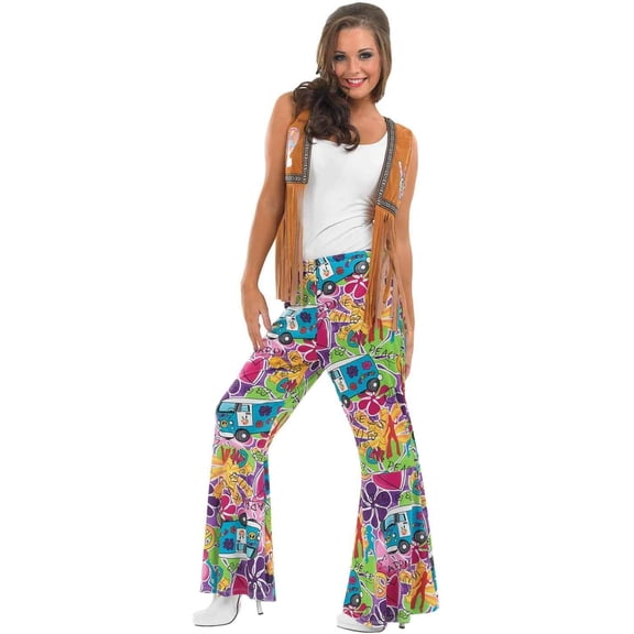 Fun Shack Womens 1960s Hippie Flares Campervans Pants Ladies Costume Halloween Multi-color XL