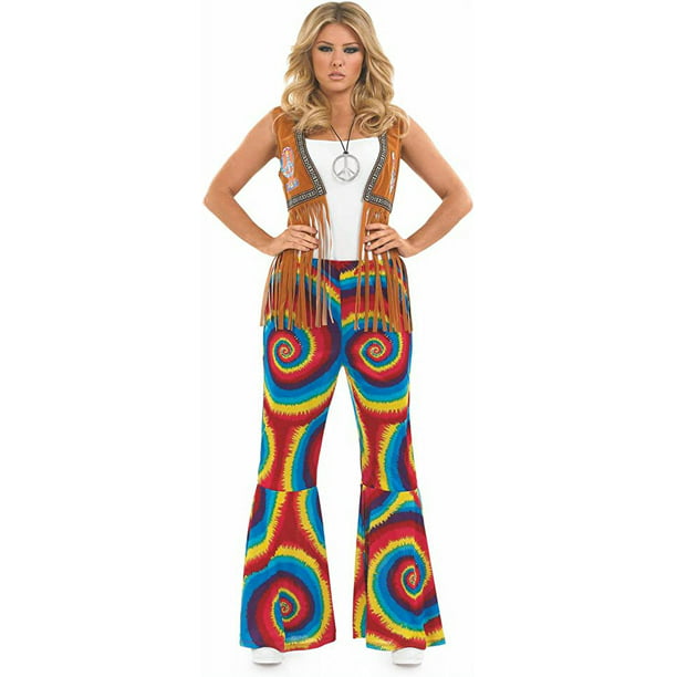 Fun Shack Womens 1960s Hippie Swirls Flared Trousers Ladies Costume ...