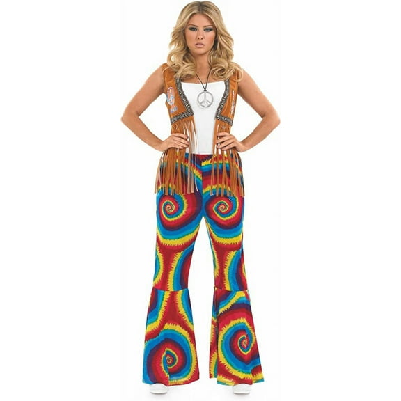 Fun Shack Womens 1960s Hippie Swirls Flared Trousers Ladies Costume Halloween Multi-color M