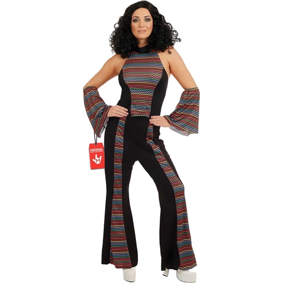Fun Shack Womens 70s Disco Fever Rainbow Costume Ladies 1970s Dancing Fancy Dress Halloween Black L