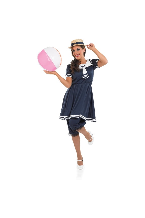 Womens Blue Victorian Bathing Costume Ladies 1920s Swimsuit Beach Patries Blue L