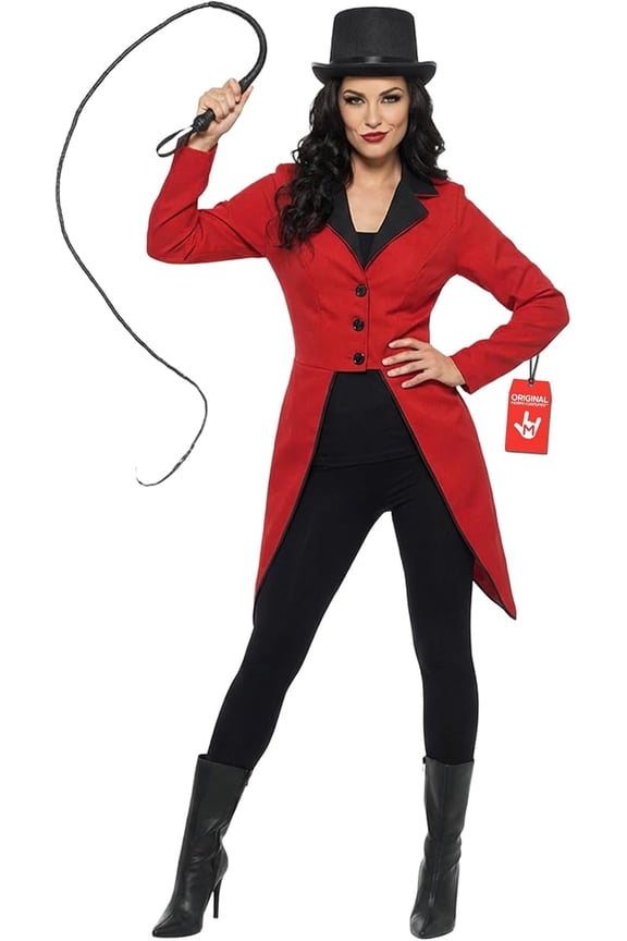Womens Circus Ringmaster Jacket Ladies Lion Tamer Fancy Dress Costume Halloween Red S