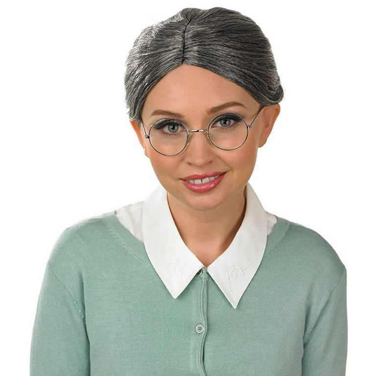 Granny Bun Wig Adult Grey Granny Bun Wig Adult Grey