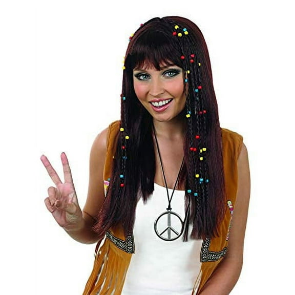 Fun Shack Womens Long Brown Braided Hippie Wig Adult 70s Costume Halloween Multi-color One Size