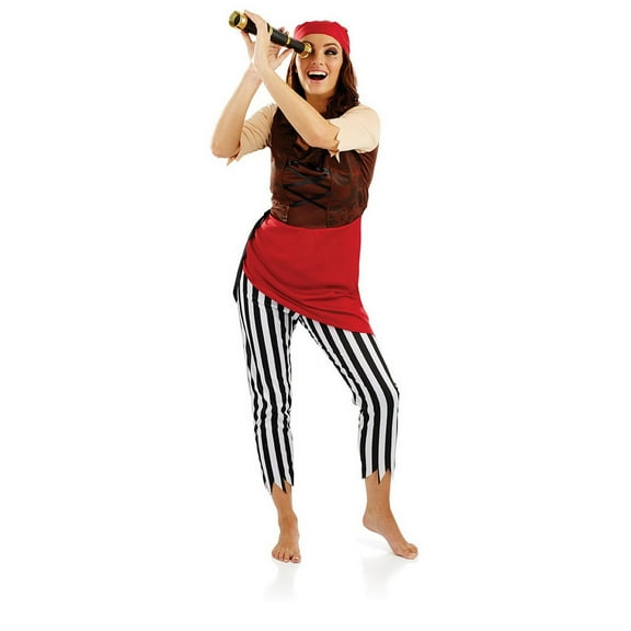 Fun Shack Womens Pirate First Mate Fancy Dress Ladies Buccaneer Wench Lady Costume Halloween Red M