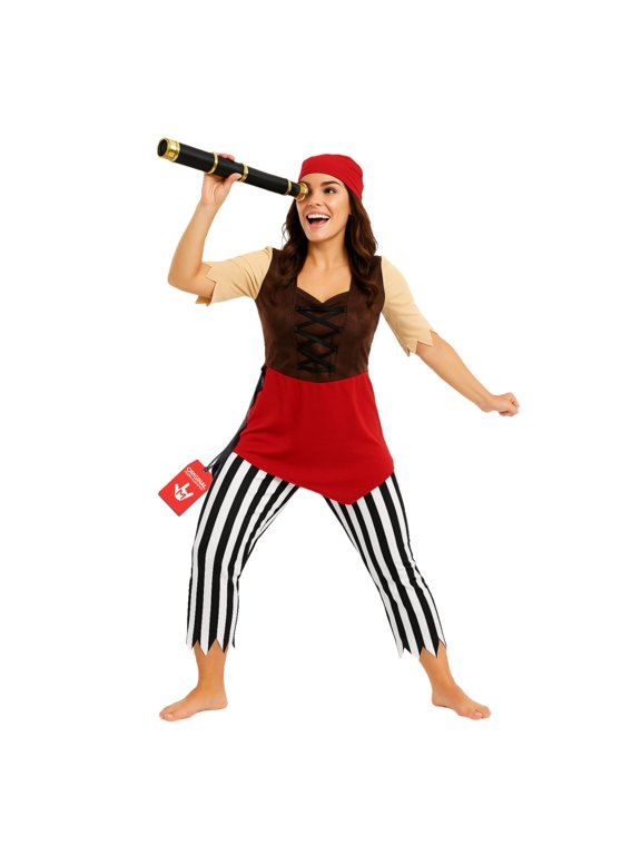 Womens Pirate First Mate Fancy Dress Ladies Buccaneer Wench Lady Costume Halloween Red M