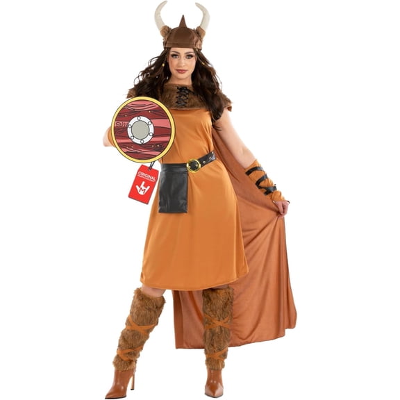 Fun Shack Womens Viking Warrior Princess Costume Helmet Nordic Barbarian Lady Halloween Brown S
