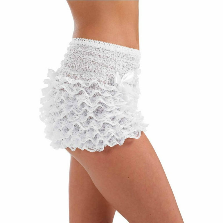 Fun Shack Womens White Ruffle Pants Adult Burlesque Shorts Costume