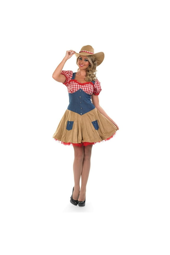 Womens Wild West Cowgirl Costume Ladies Country Rodeo Doll Halloween Brown 2XL