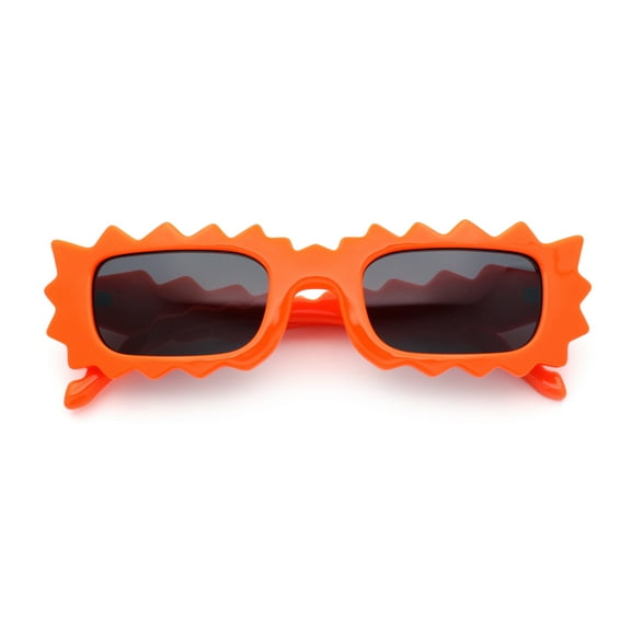 Fun Shockwave Jolt Shape Narrow Rectangle Bold Retro Fashion Sunglasses Orange - Black