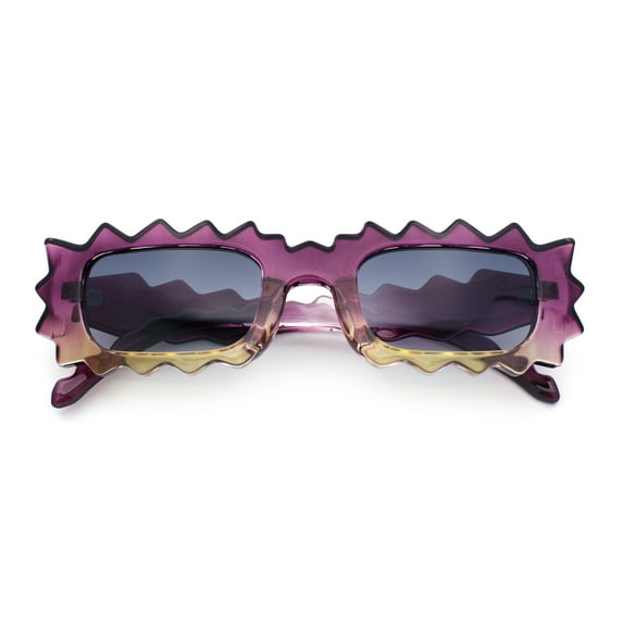 Fun Shockwave Jolt Shape Narrow Rectangle Bold Retro Fashion Sunglasses Purple Yellow - Smoke