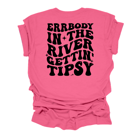 Fun Short Sleeve Womens Errrybody In The River Gettin' Tipsy Groovy Cute Ladies T-Shirt-Charity Pink-3X-Large