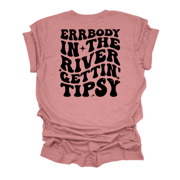 Fun Short Sleeve Womens Errrybody In The River Gettin' Tipsy Groovy Cute Ladies T-Shirt-Heather Mauve-Small