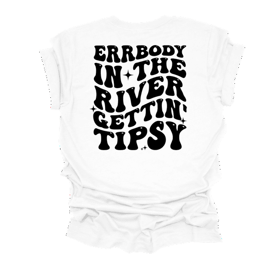 Fun Short Sleeve Womens Errrybody In The River Gettin' Tipsy Groovy Cute Ladies T-Shirt-White-Medium