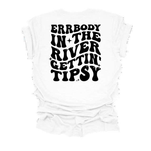Fun Short Sleeve Womens Errrybody In The River Gettin' Tipsy Groovy Cute Ladies T-Shirt-White-Medium