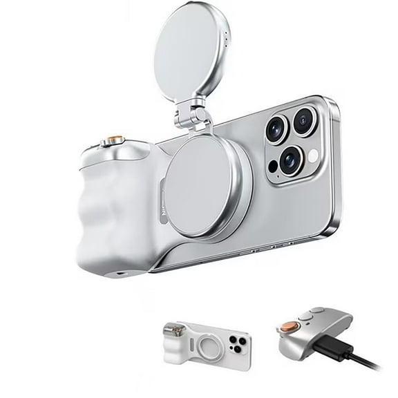 Fun Shot Magnetic Grip&Magnetic Selfie Light Plus 2026, Creator Kit with Wireless Shutter, 360 Adjustable LED Light, Magnetic Mount Compatible with iPhone Magsafe & Android Smartphones(WHITE)