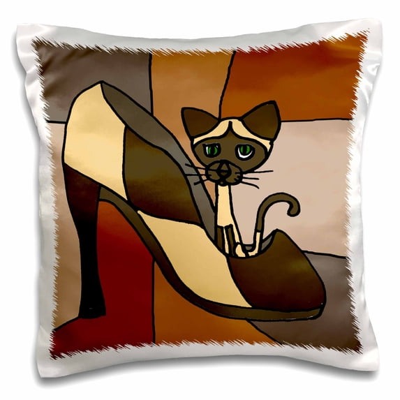 3dRose, Fun Siamese Kitty Cat Sitting in High Heel Shoe, 16x16 inch Pillow Case