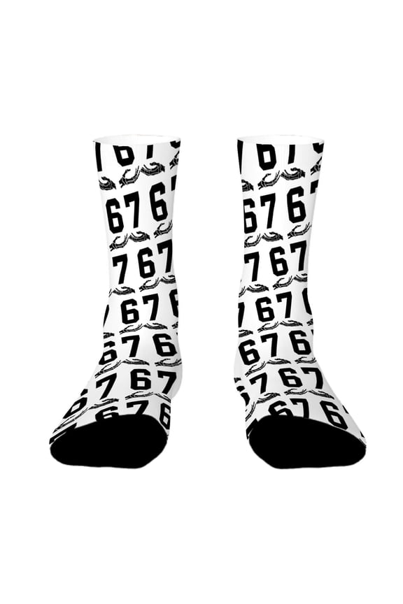 Fun Six Seven 6 7 Meme Christmas Design Socks – Unisex Funny Novelty Crew Socks for Men & Women (Dark Gray)