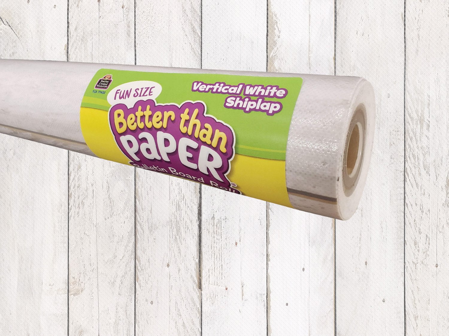 TCR77402 Fun Size Better Than Paper Bulletin Board Roll, 18" x 12', Vertical White Shiplap by