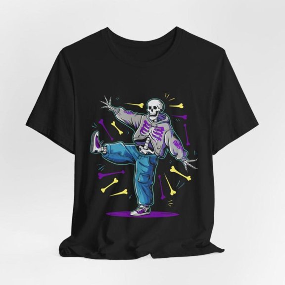 Fun Skeleton - Themed Graphic Tee, Tops Has Dancing Skeleton Design, Round Neck Regular Fit T - shirts, Size(S - 5XL)