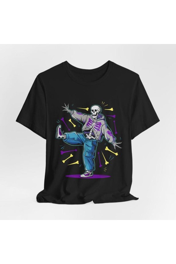 Fun Skeleton - Themed Graphic Tee, Tops Has Dancing Skeleton Design, Round Neck Regular Fit T - shirts, Size(S - 5XL)