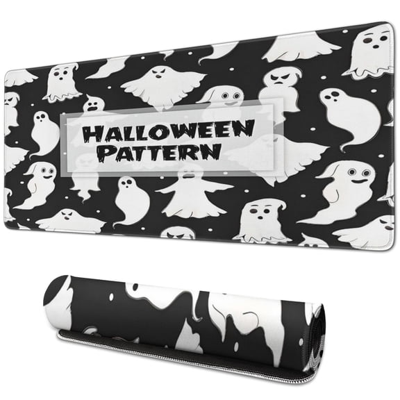 Fun Spirit Ghost Extended Mouse Pad Halloween-Themed, Kawaii Cartoon Design, Non-Slip Base, Large Desk Mat Perfect for Gaming, Laptop, Gaming Mouse Pad Desktop 31.5x11.8 Inches