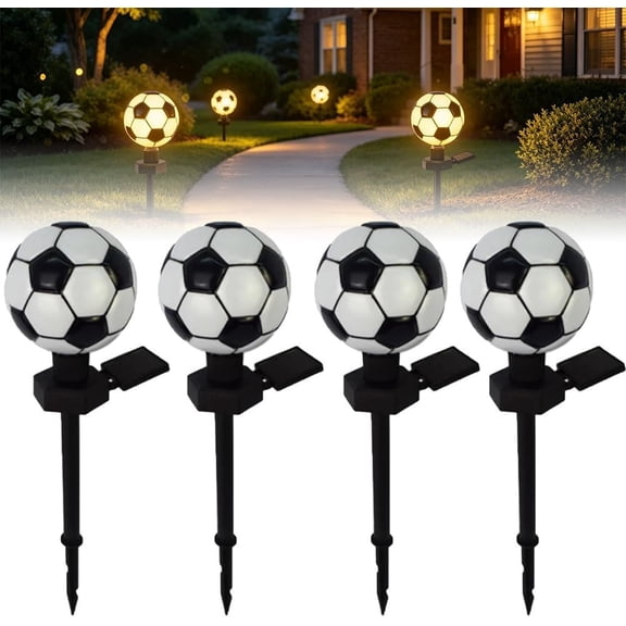 Fun Sporty Solar Light for Garden Decoration, Football Shaped Solar Stake Lamp, Waterproof Outdoor Pathway Lighting, Soccer Ball Landscape Accent for Lawn Patio Yard Walkway Driveway Courtyard