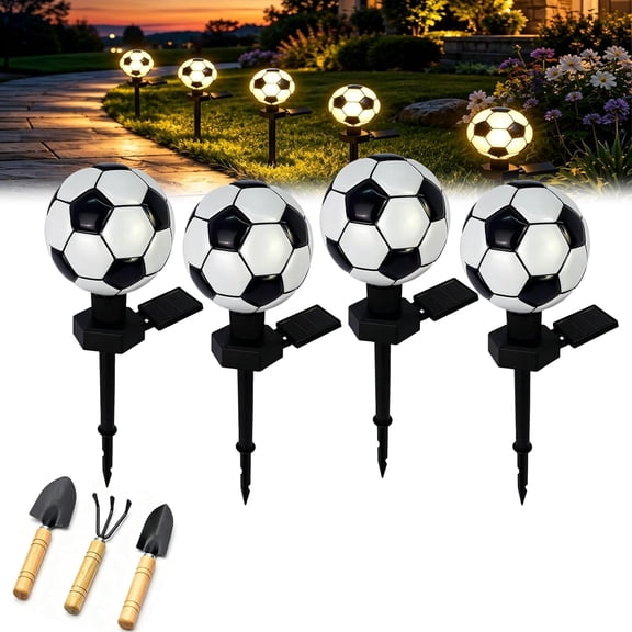 Fun Sporty Solar Light for Garden Decoration, Soccer Ball Shaped Lawn Stake LED, Auto on Off, Waterproof Football Solar Lamp for Lawn Patio Yard Walkway Driveway Courtyard (4pcs)