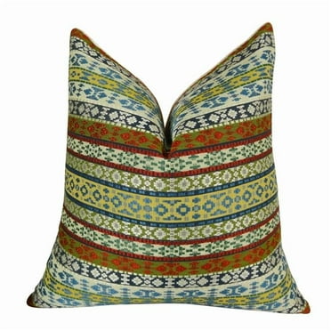 Fun Stripes Handmade Double Sided Throw Pillow - White - Blue & Red - 18 x 18 in.