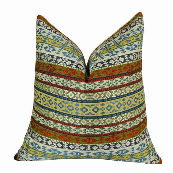 Fun Stripes Handmade Throw Pillow - White - Blue & Red - 12 x 20 in.