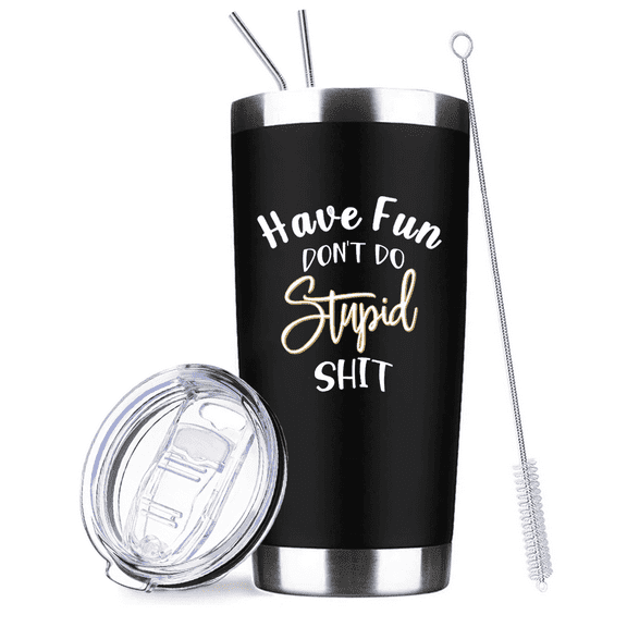 Jaustee Funny 20 oz Tumbler Double Wall Vacuum Insulated Stainless Steel Travel Mug Cup, Leak-Resistant Lid, Black