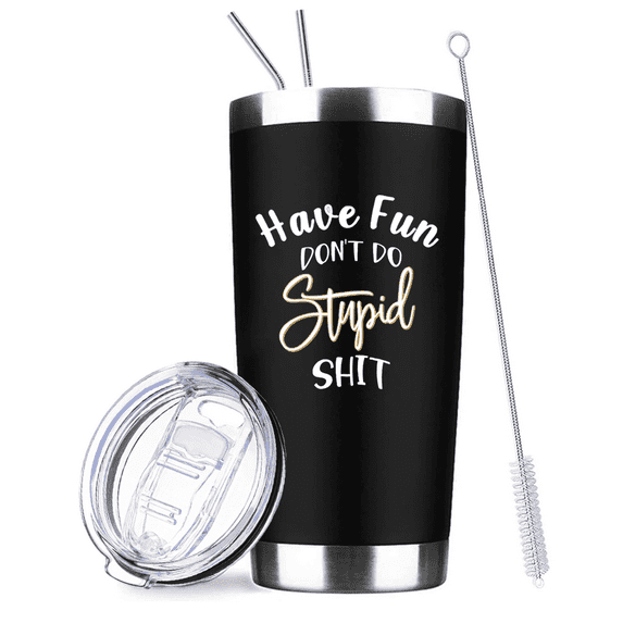 Jaustee Funny 20 oz Tumbler Double Wall Vacuum Insulated Stainless Steel Travel Mug Cup, Leak-Resistant Lid, Black