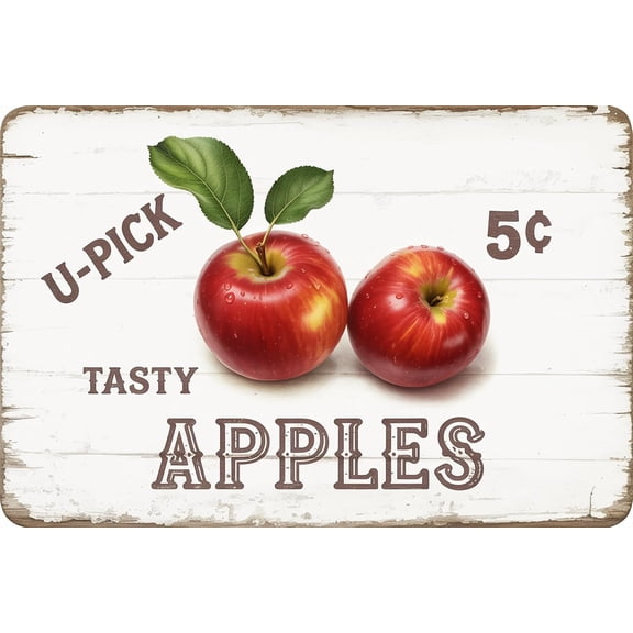 Fun Summer Decor, U-Pick Delicious Apple Vintage Metal Tin Sign Wall Decor for Farm Farmhouse Country Outdoor Kitchen Fruit Shop Cafe Bar Modern Home 12x8 Inch