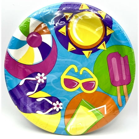 Fun Sun Summer Luau Beach Pool Ice Cream Birthday Party 9" Paper Dinner Plates