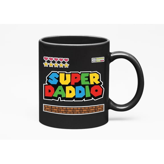 Fun Super Daddio, a Gamer Dad on Father's Day, Black 11oz Ceramic Mug